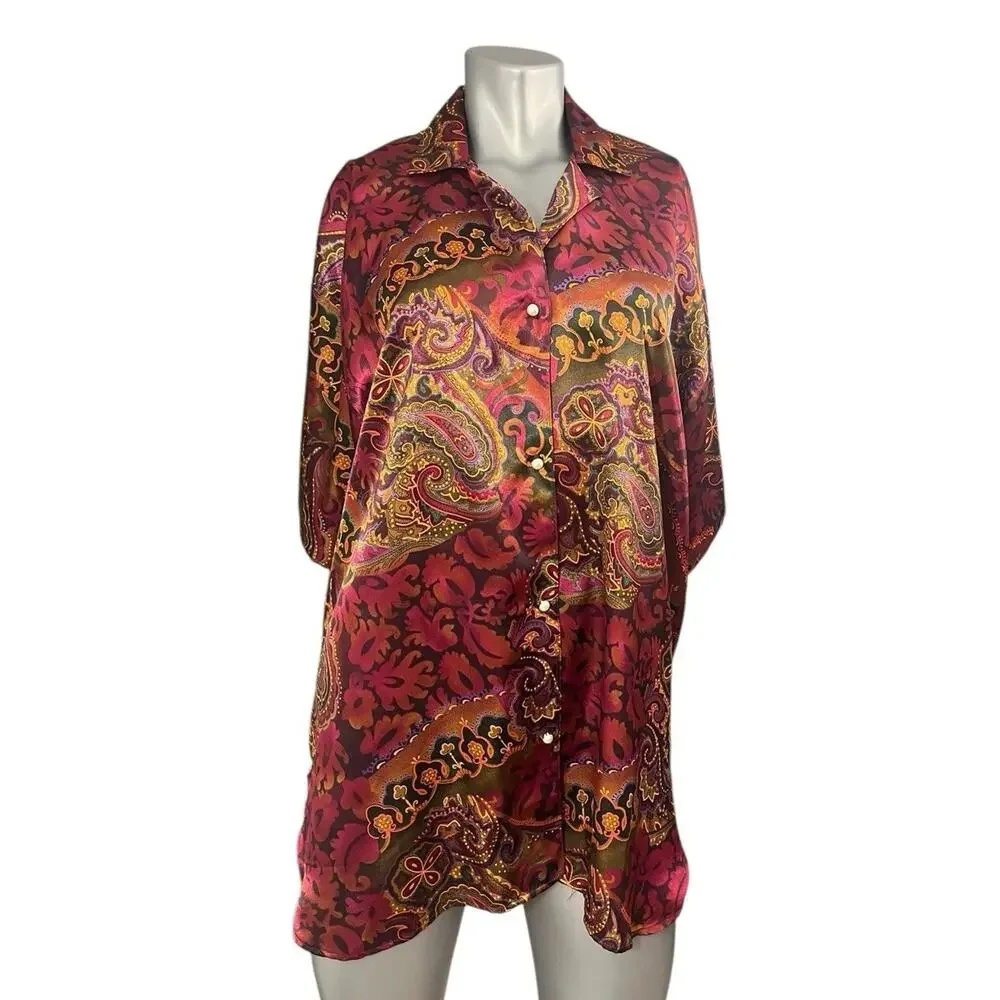 Vtg Victoria's Secret Gold Label Paisley Sleep Shirt L Nightgown Loungewear y2k